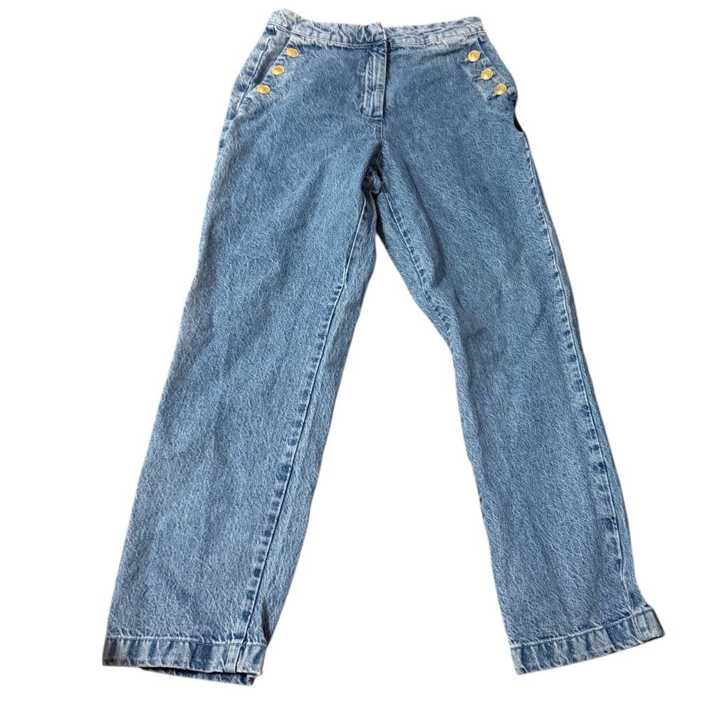 Zara Gold Button High Rise Sailor Jeans, Light Wash Denim, Women's Size Large